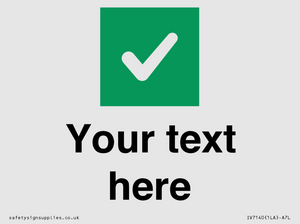 Custom plain background, green square with tick sign